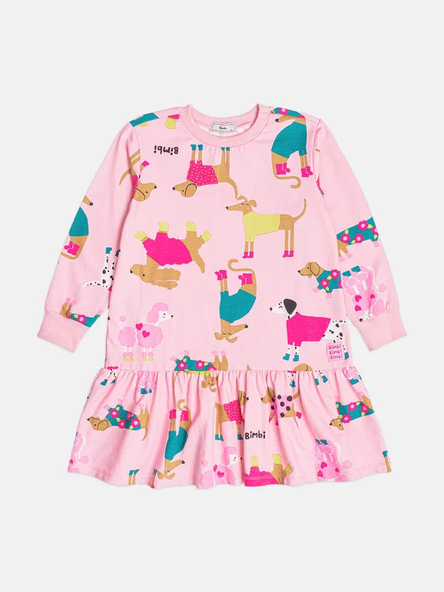 Vestido Infantil Rosa Cachorrinhos Bimbi