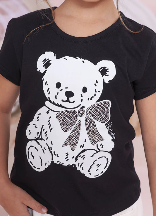 Blusa Infantil Menina Preta Ursa Pituchinhus