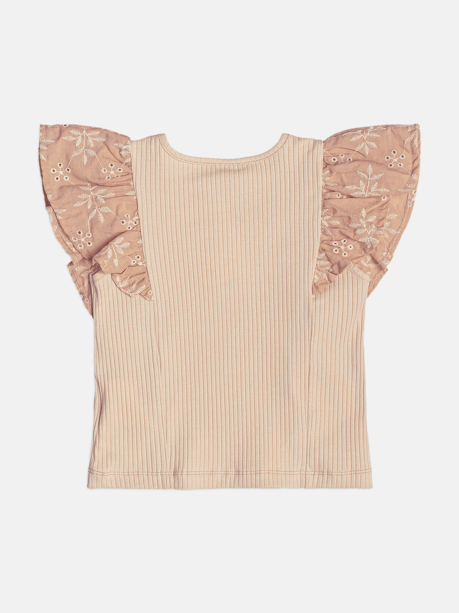 Blusa Infantil Menina Bege Canelada Momi