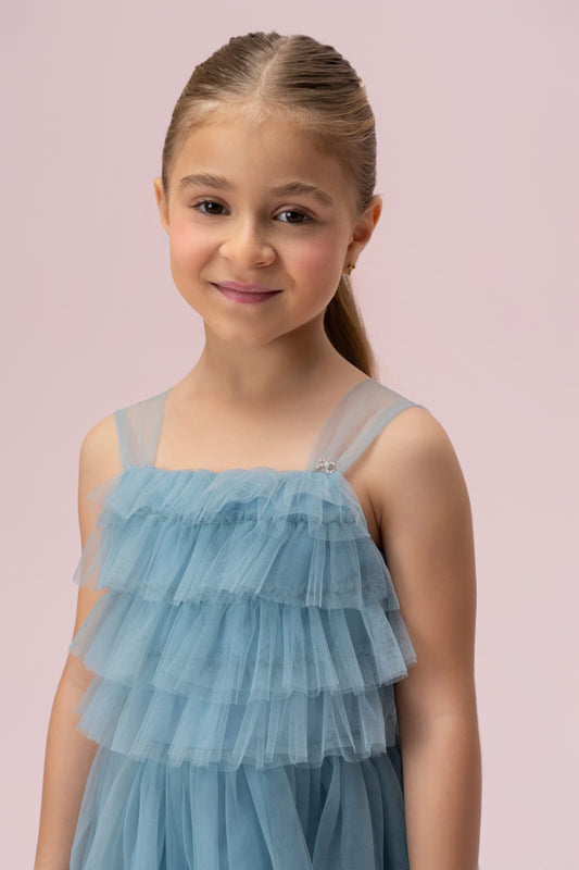 Vestido Infantil Azul Petróleo Petit Cherie