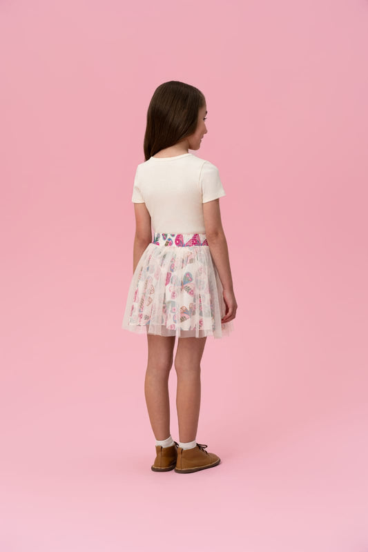 Conjunto Infantil Bege Saia Borboletas