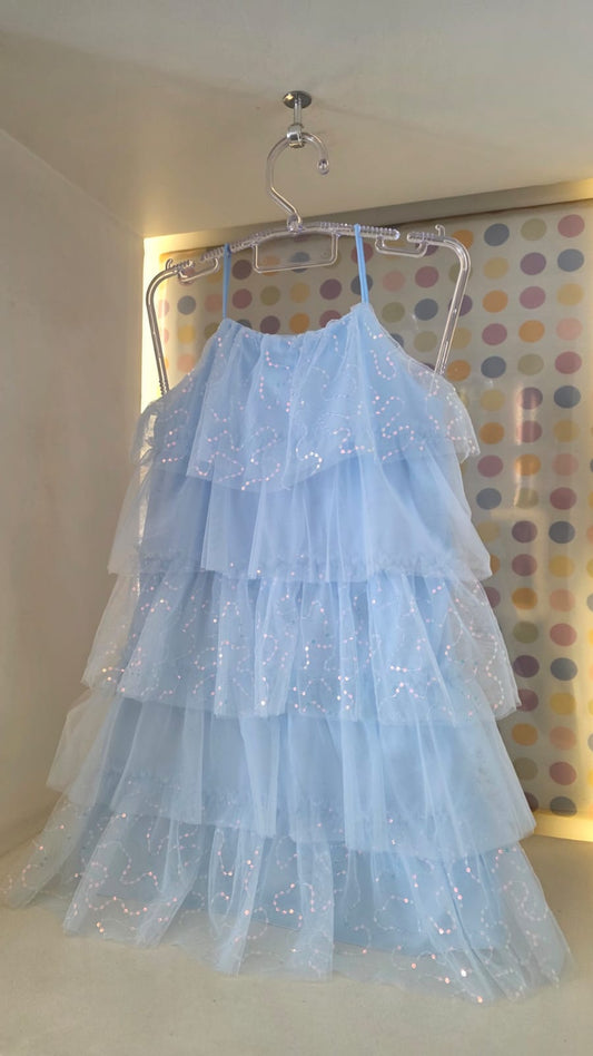 Vestido Infantil Azul Babados Paetê Petit Cherie