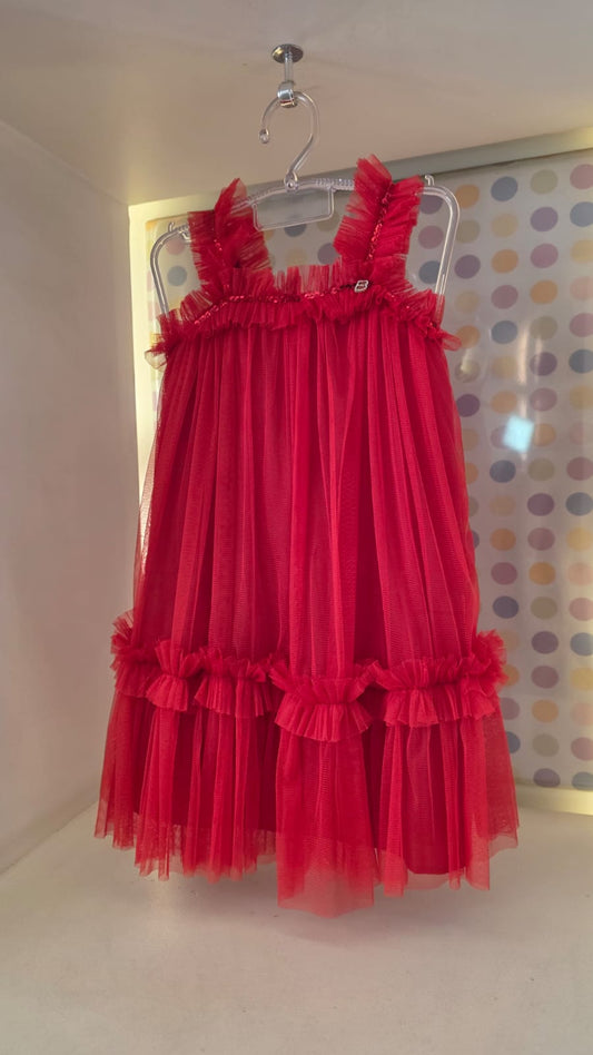 Vestido Infantil Vermelho Tule Buá