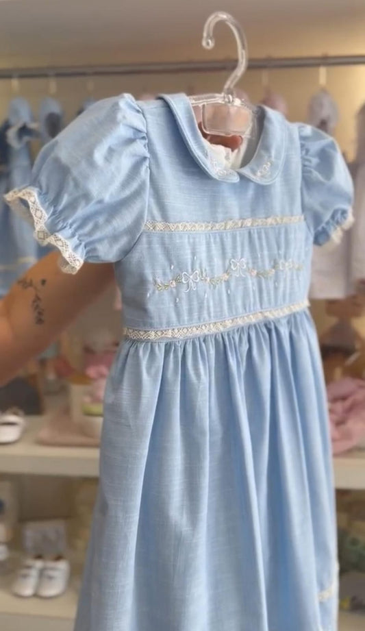 Vestido Infantil Azul Bordado Buá