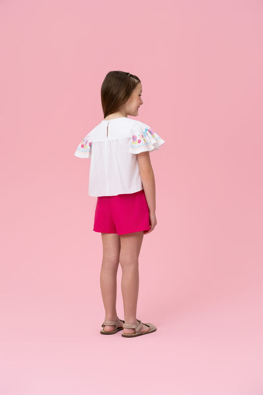 Conjunto Infantil Flores Short Rosa