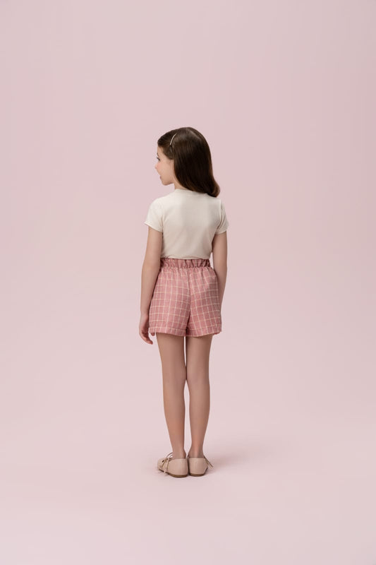 Conjunto Infantil Bege Saia Xadrez Petit Cherie