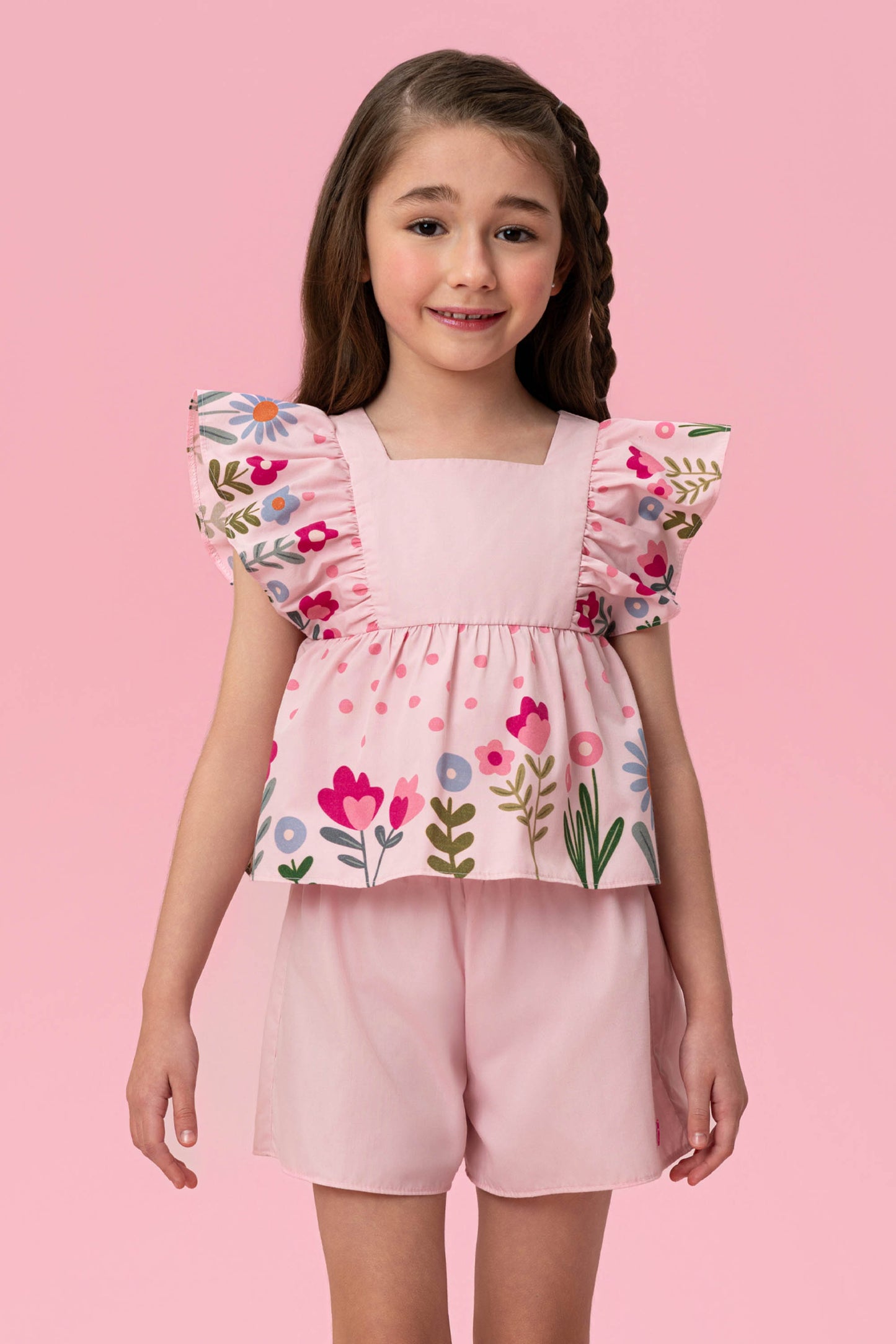 Conjunto Infantil Manga Flores Mon Sucré
