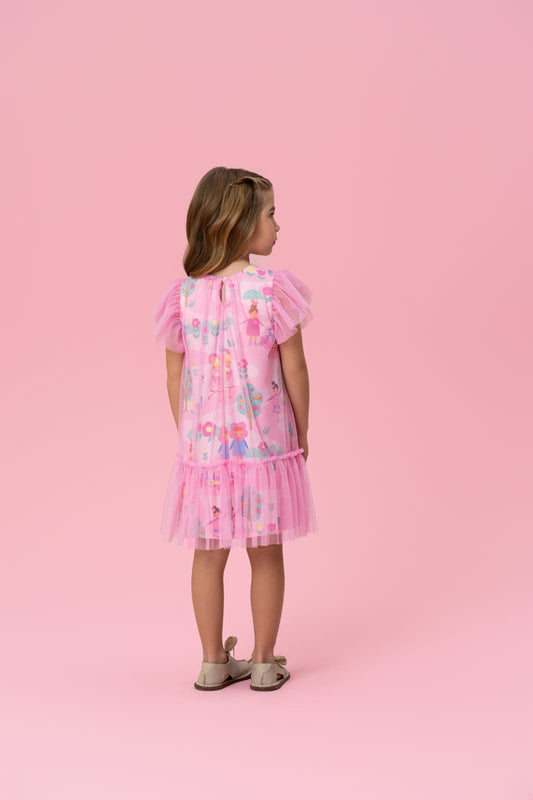 Vestido Infantil Tule Rosa Bonecas