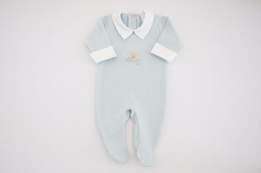 Macacão Azul Malha Tricotada Baby Urso Buá