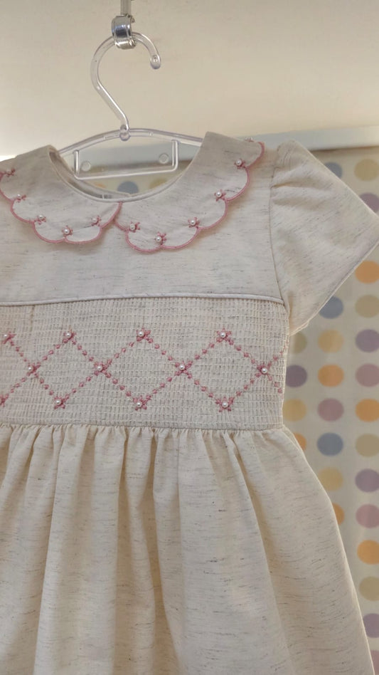 Vestido Bebê Festonê Bege Buá