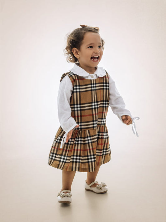 Vestido Bebê Xadrez c/ Camisa Buá