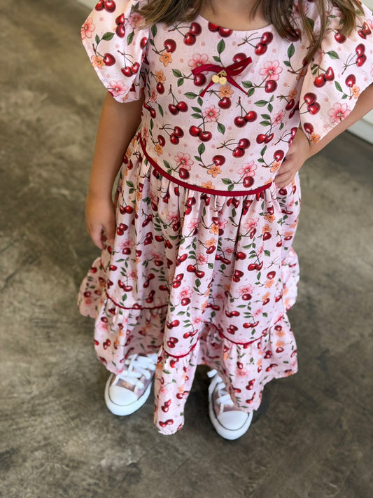 Vestido Infantil Rosa Cerejas Buá