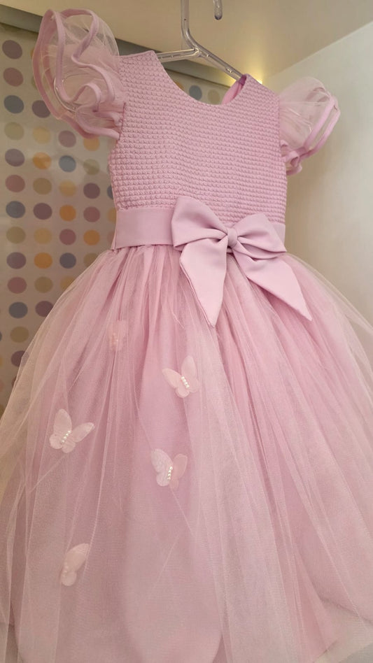 Vestido Infantil Rosa Corpo Bordado Buá
