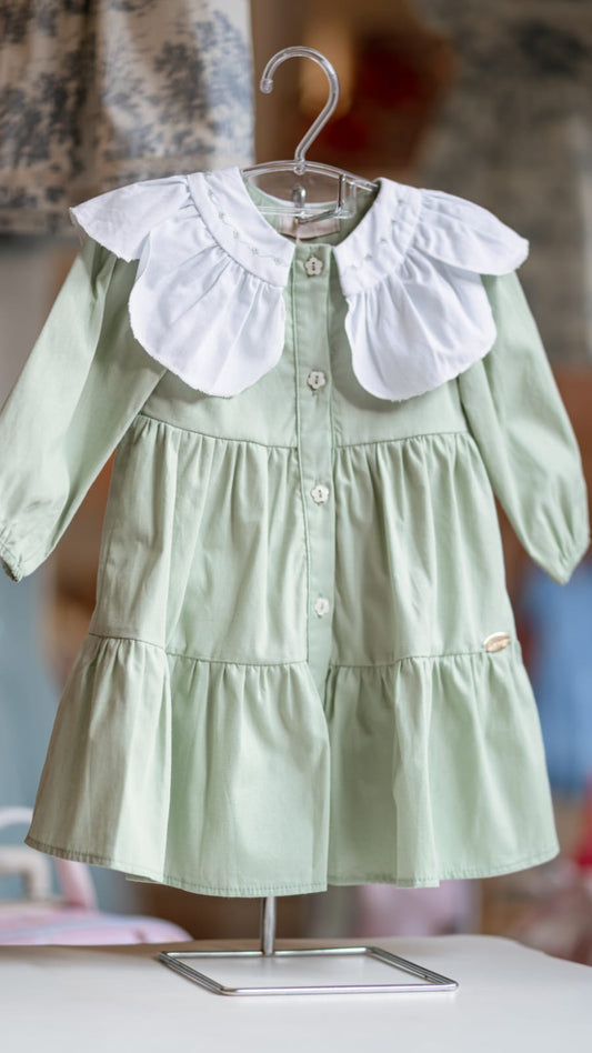 Vestido Verde Gola Flor Buá