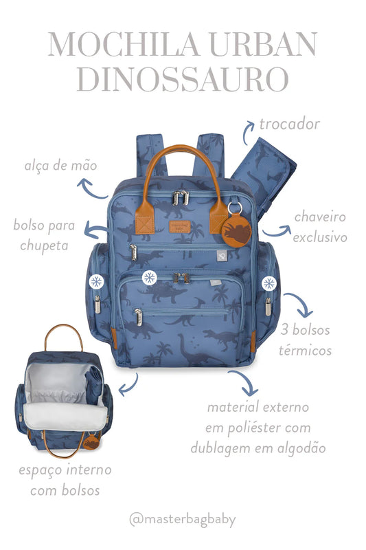 Mochila Baby Urban Dinossauro Azul