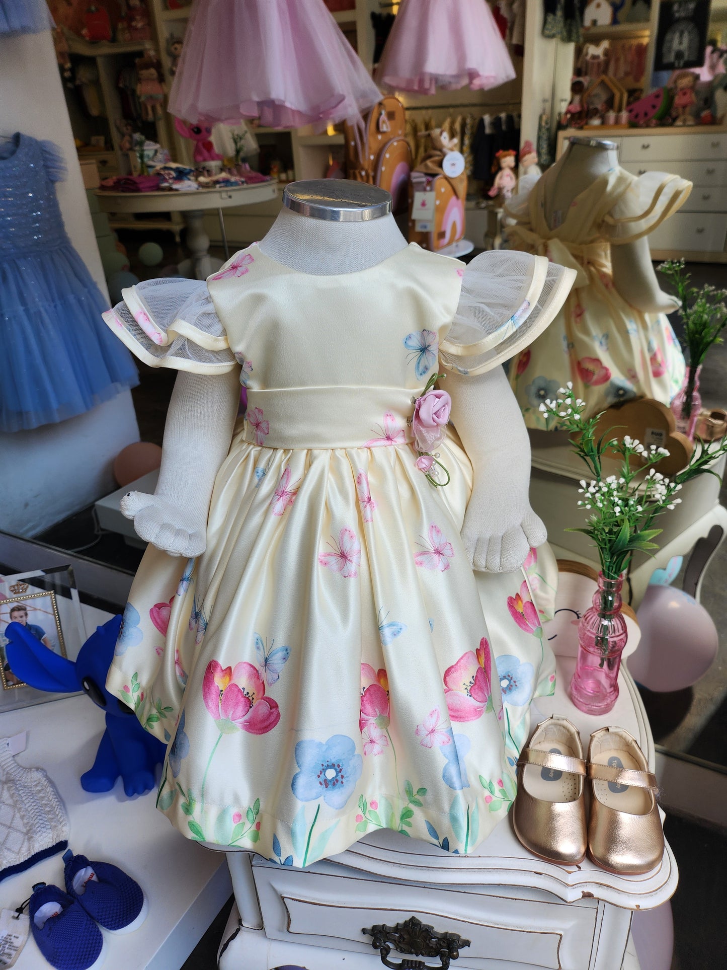 Vestido Infantil Festa Amarelo Flores Buá