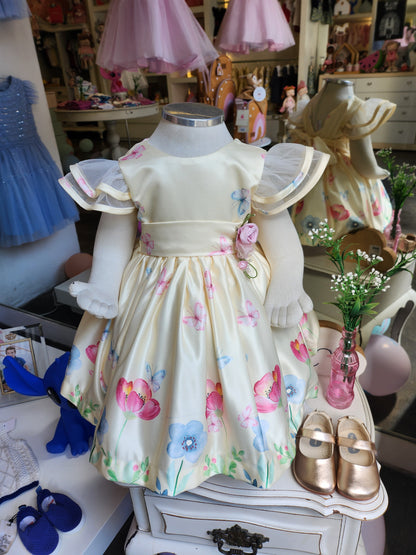 Vestido Infantil Festa Amarelo Flores Buá