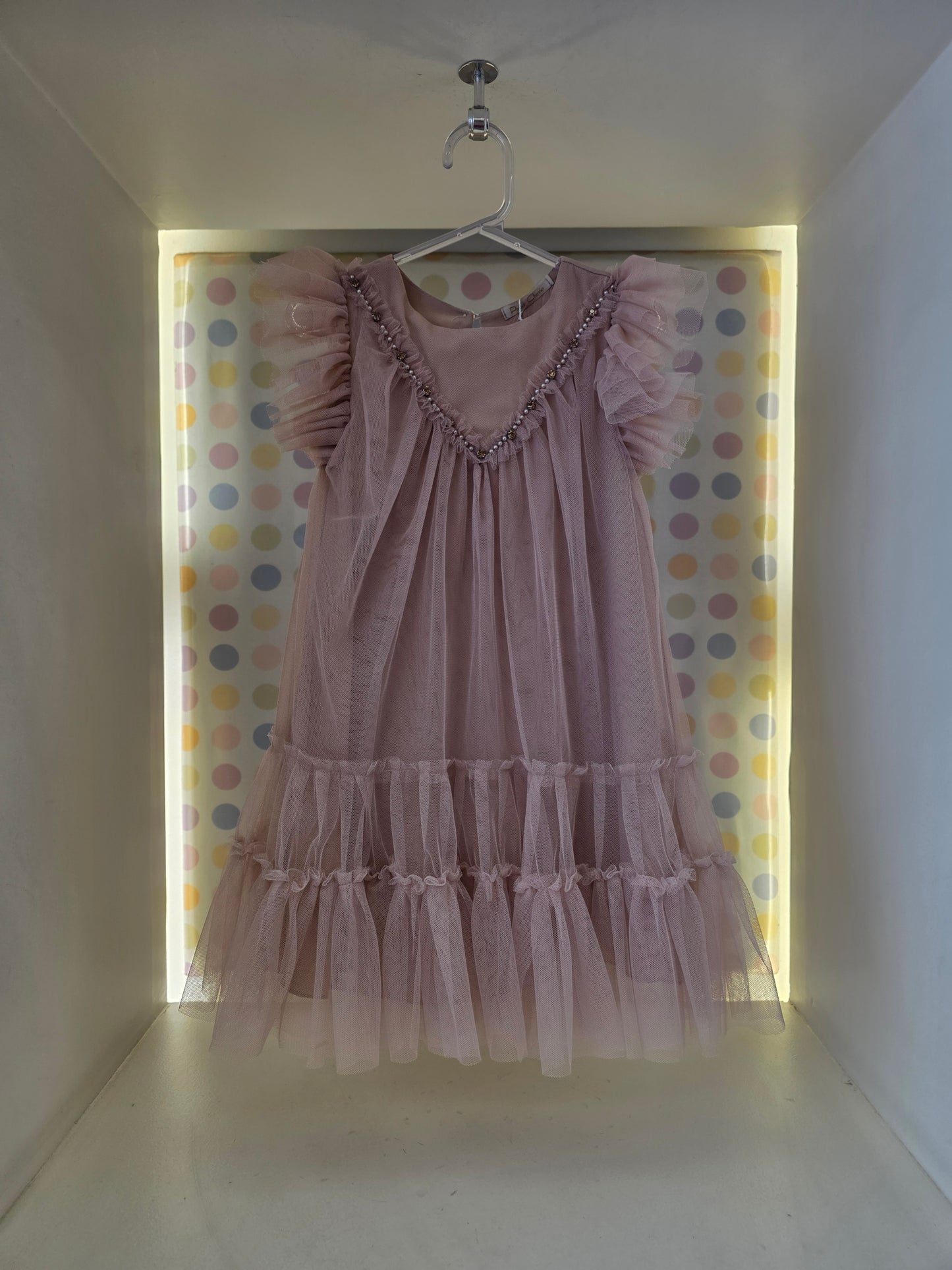 Vestido Bege Pérolas Petit Cherie