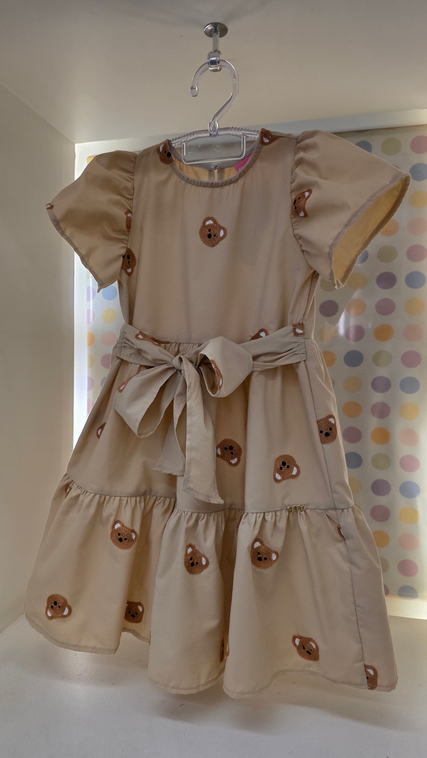 Vestido Infantil Bege Urso Momi