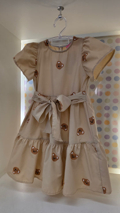 Vestido Infantil Bege Urso Momi