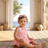 Conjunto Bebê Bata+Calcinha Rosa Buá