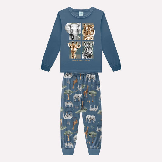 Pijama Infantil Azul Animais Buá