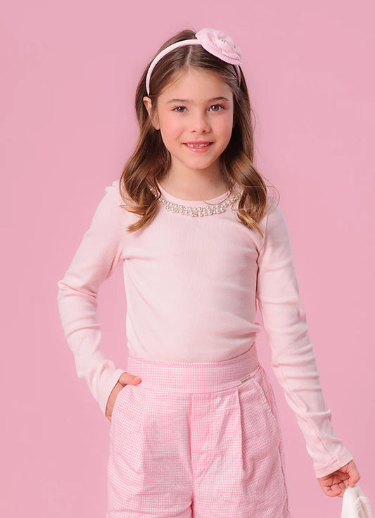 Blusa Infantil Rosa Pérolas Pituchinhus