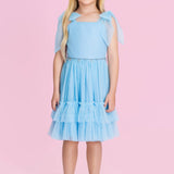 Vestido Infantil Azul em Tule com Babados Petit Cherie