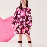Vestido Infantil Bordô Flores Bimbi