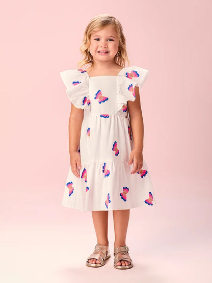 Vestido Infantil Branco Borboletas Momi