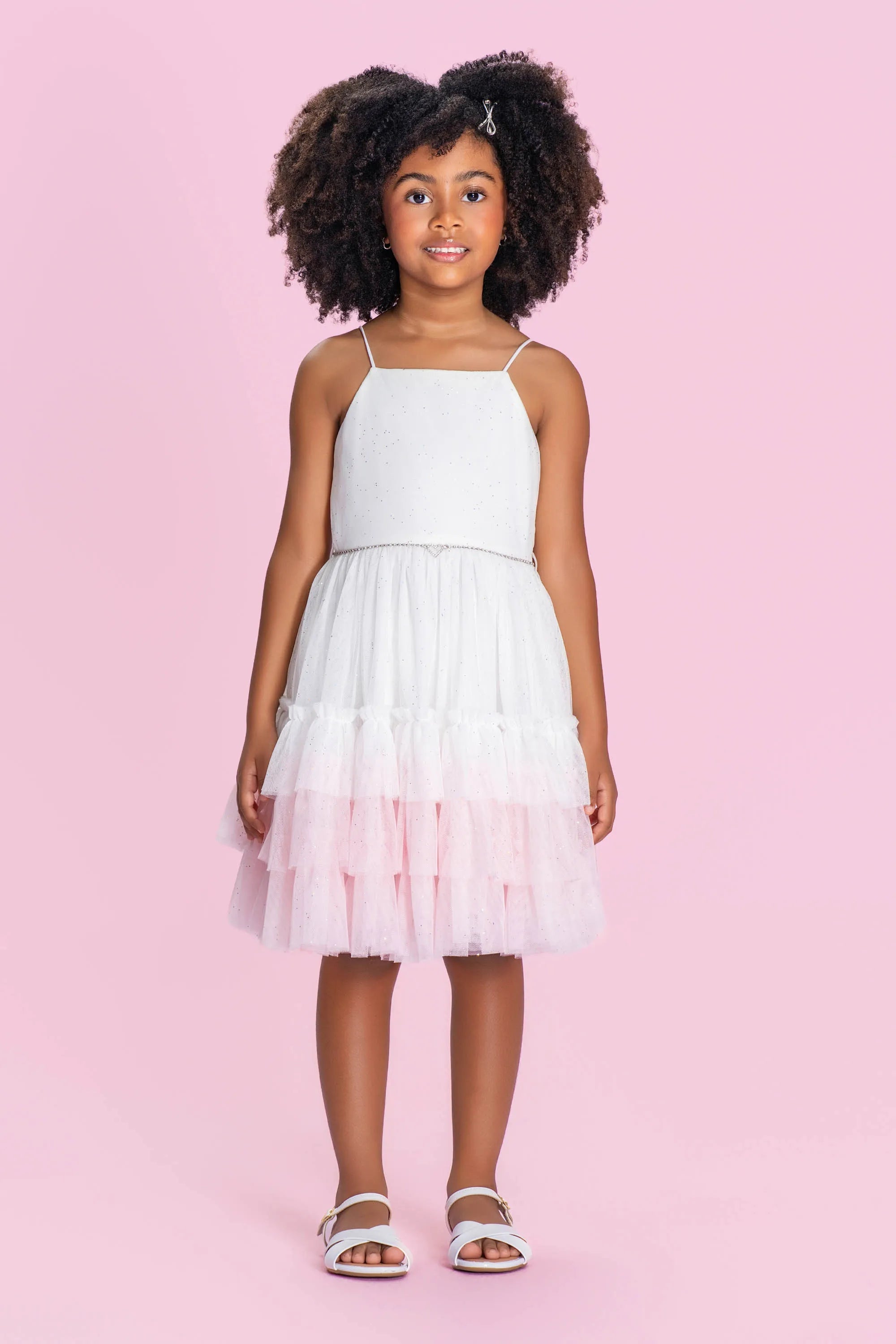 Vestido Infantil Rosa Babados Petit Cherie