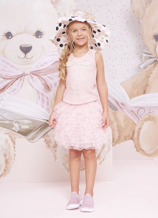 Saia Short Infantil Rosa Cascata Babados Pituchinhus