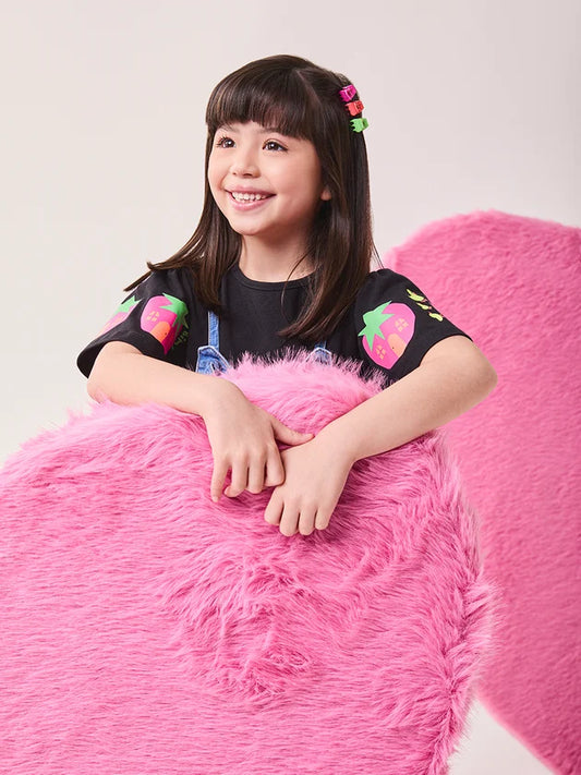 Blusa Infantil Preta Flores Buá