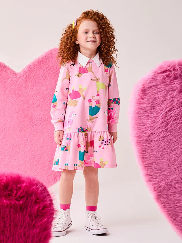 Vestido Infantil Rosa Cachorrinhos Bimbi
