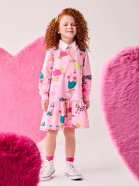 Vestido Infantil Rosa Cachorrinhos Bimbi