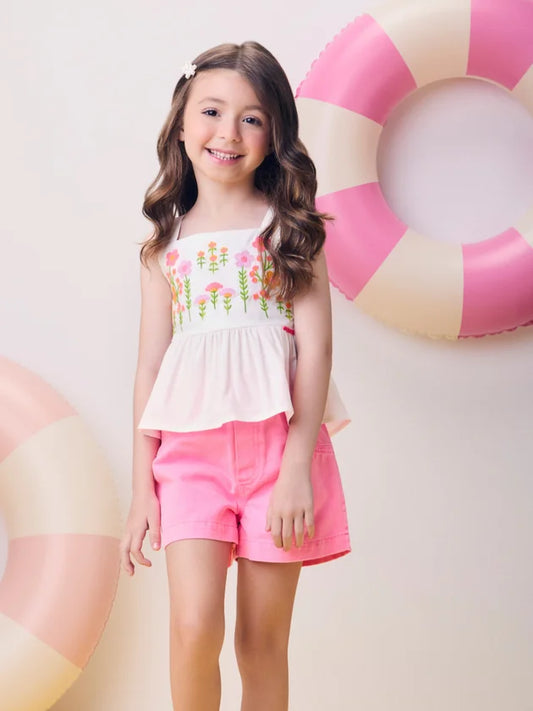 Conjunto Infantil Bordado Flores Momi