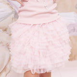 Saia Short Infantil Rosa Cascata Babados Pituchinhus