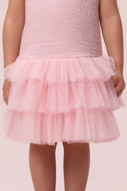 Vestido Infantil Tweed Rosa Petit Cherie