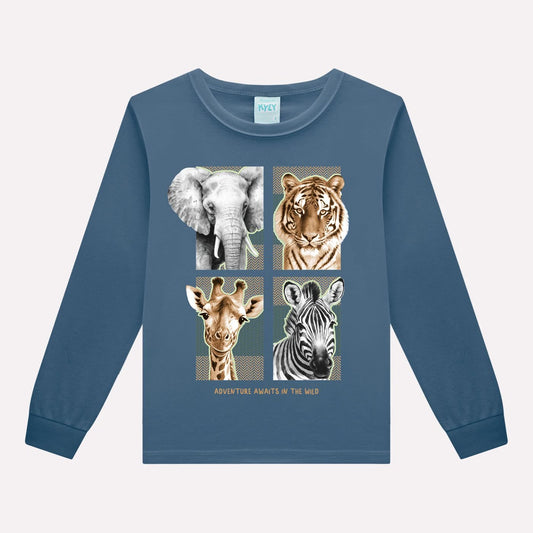 Pijama Infantil Azul Animais Buá