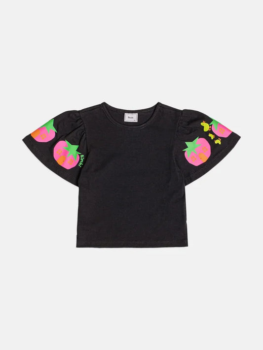 Blusa Infantil Preta Flores Buá