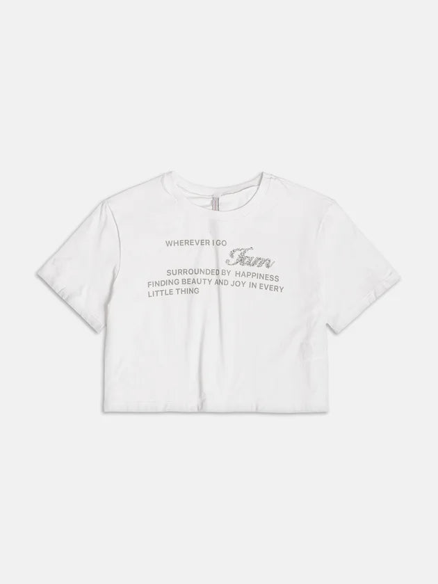 T-shirt Off Aplique Strass Authoria