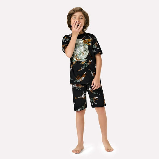 Pijama Infantil Preto Dino