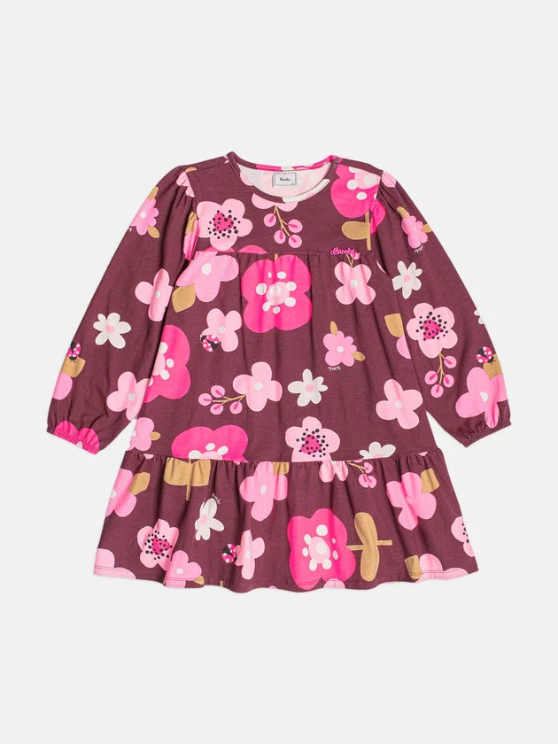 Vestido Infantil Bordô Flores Bimbi