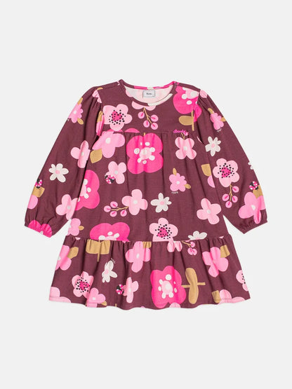 Vestido Infantil Bordô Flores Bimbi