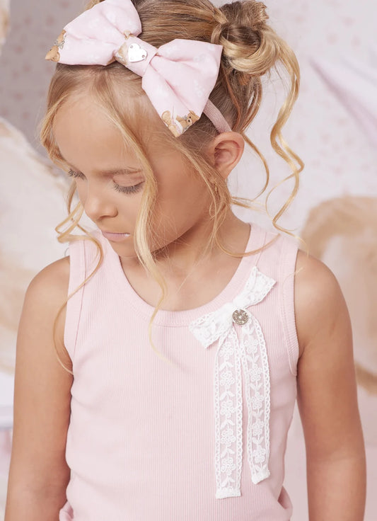 Regata Infantil Rosa Laço Renda Pituchinhus