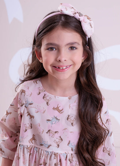 Vestido Infantil Rosa Cavalinhos Pituchinhus