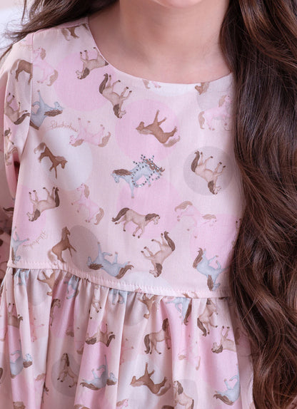 Vestido Infantil Rosa Cavalinhos Pituchinhus