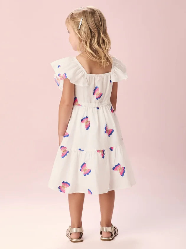 Vestido Infantil Branco Borboletas Momi