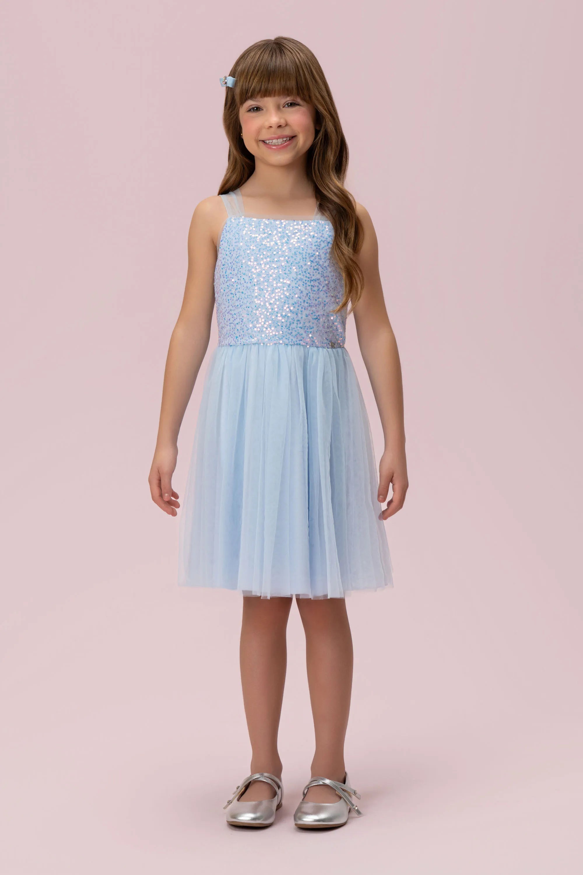 Vestido Infantil Azul Paetê Petit Cherie