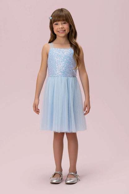 Vestido Infantil Azul Paetê Petit Cherie